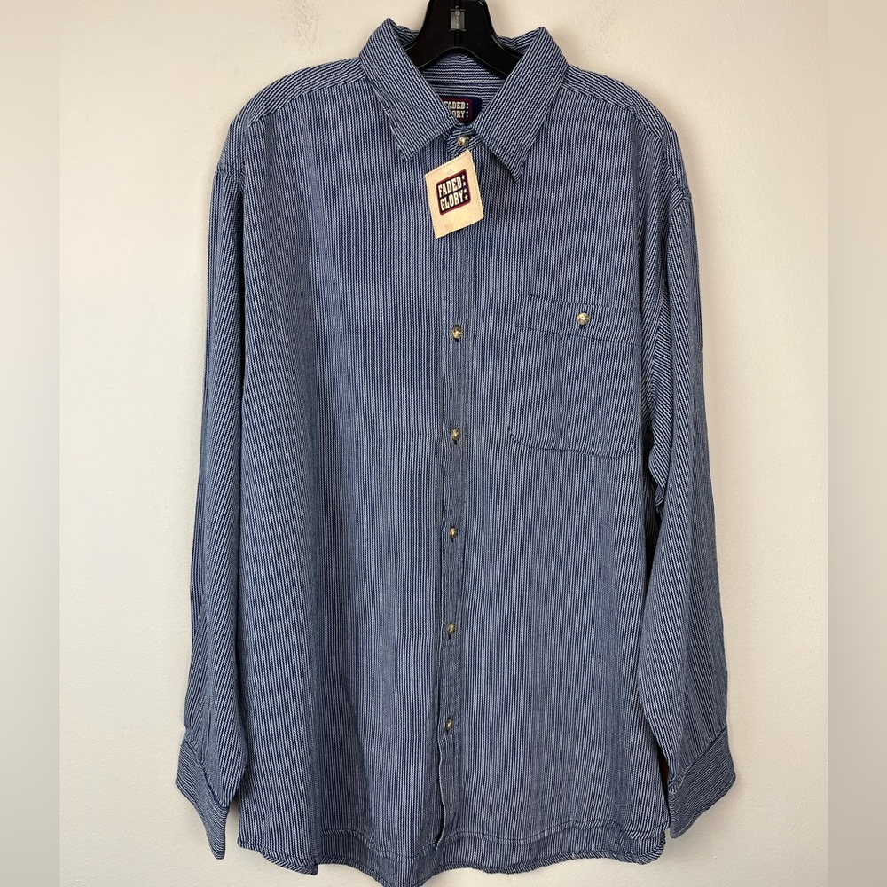 NWT Faded Glory Y2K Cotton Striped Button Up Long Sleeve Shirt L